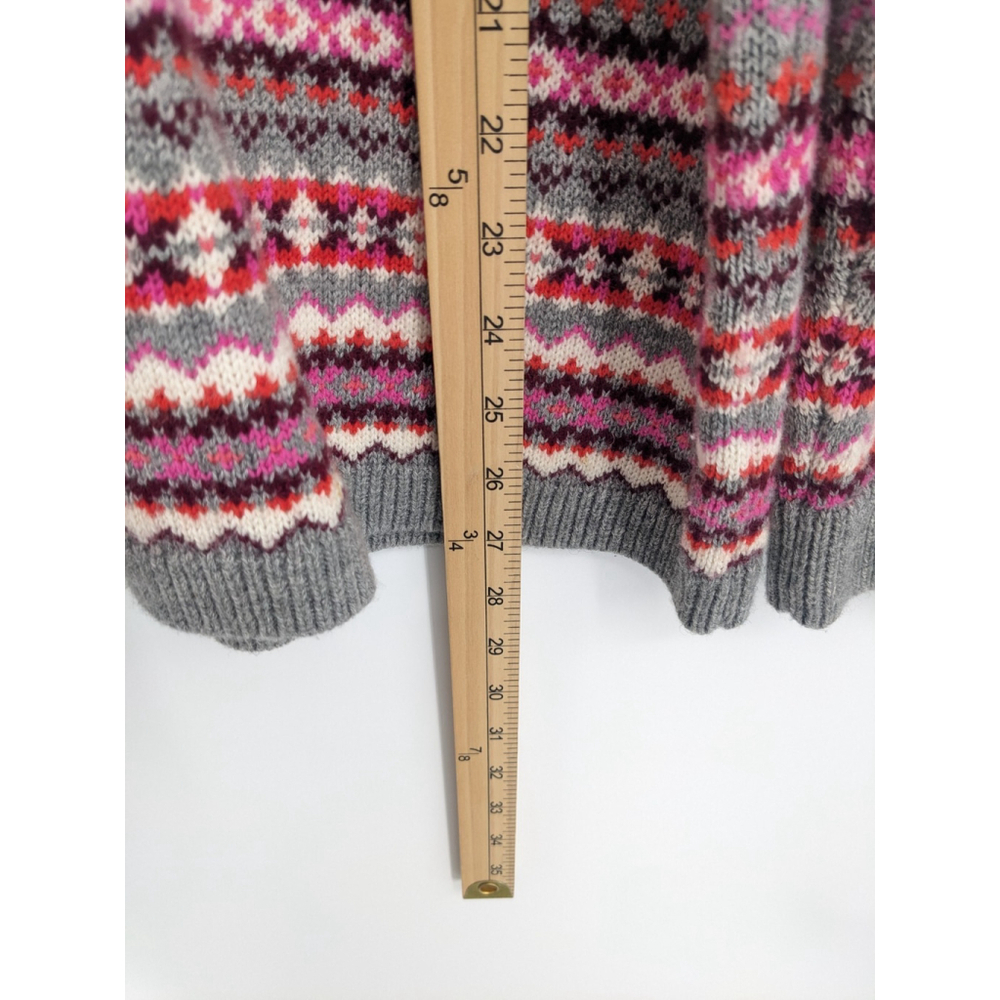 Talbots Sweater Womens Plus 14W Gray Pink‎ Lambswool Blend Fair Isle Grandpa - Picture 9 of 9